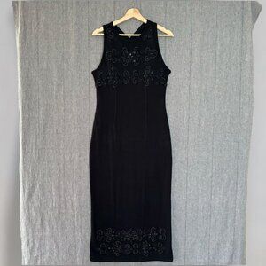 Vintage Carole Little Wool Blend Black Beaded Sweater Evening Midi Dress Medium